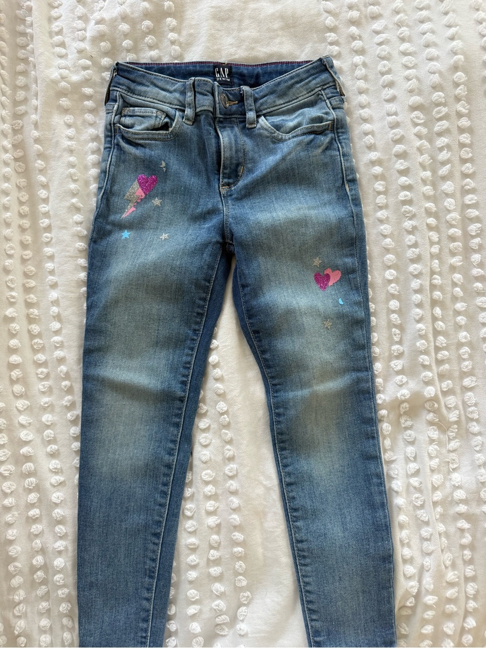 GAP Blue Denim Girls Jeans with Pink Heart and Star Accents